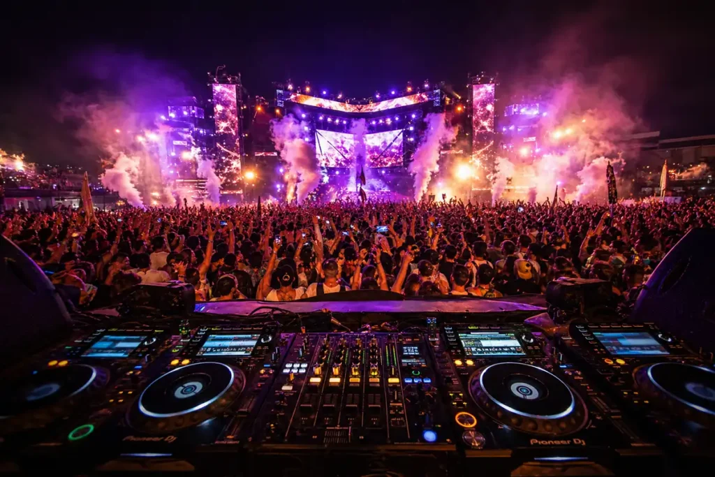 DJ booth music festival crowd