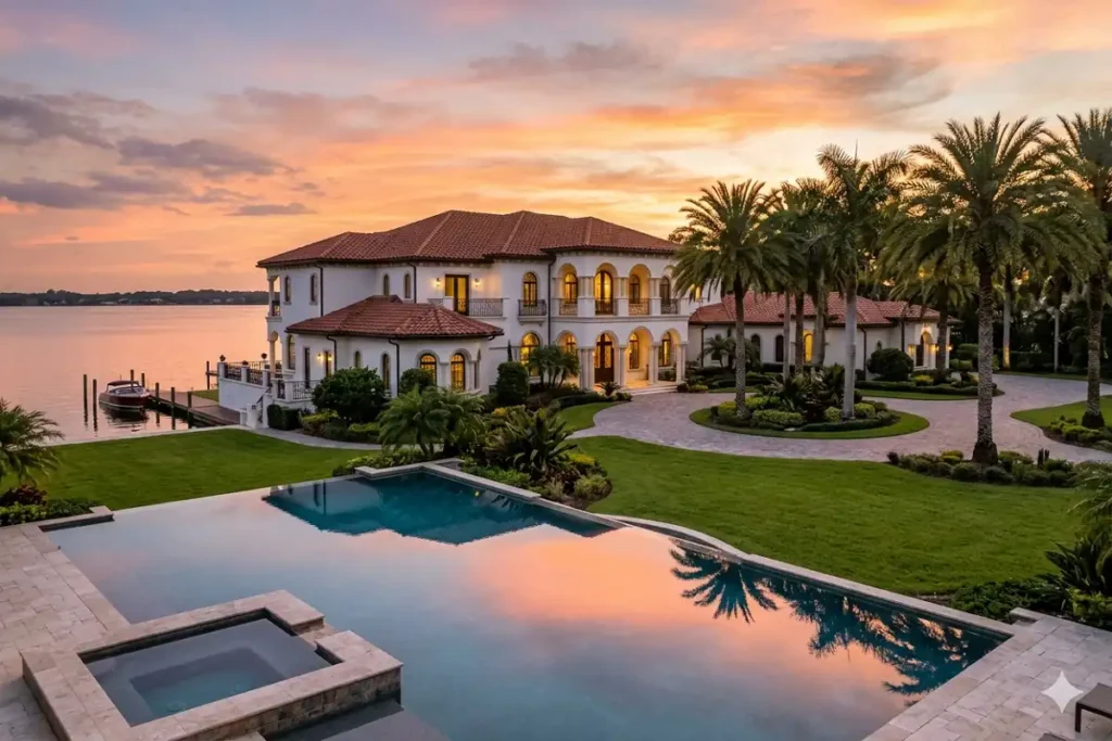 Florida lakefront luxury mansion