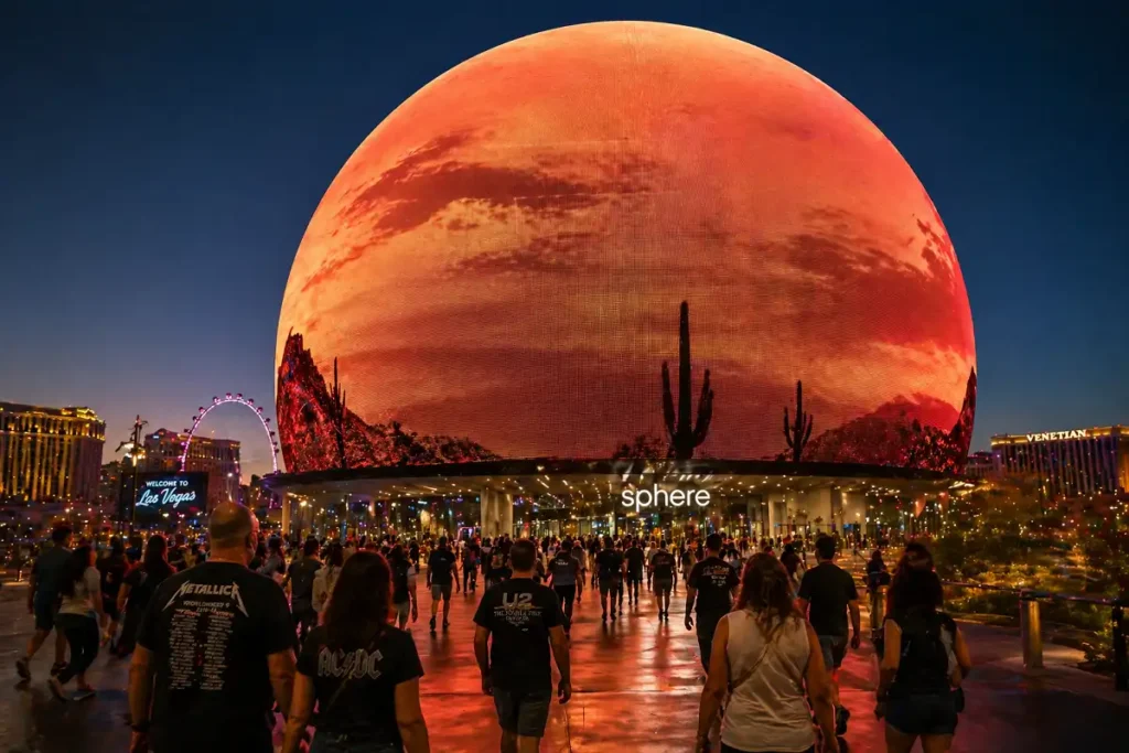 las vegas sphere venue exterior at night