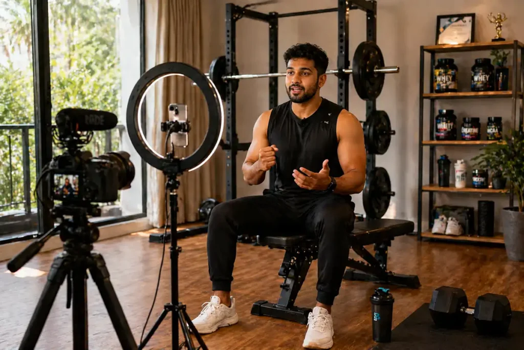 youtube fitness creator filming