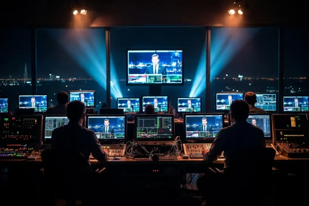 Television broadcast studio control room representing CBS Late Show cancellation announcement