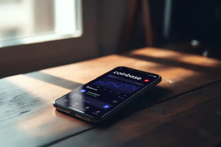 Coinbase logo on a smartphone screen with a red security warning overlay