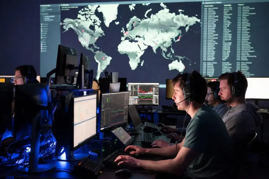Security operations center team reviewing zero-day vulnerability alerts