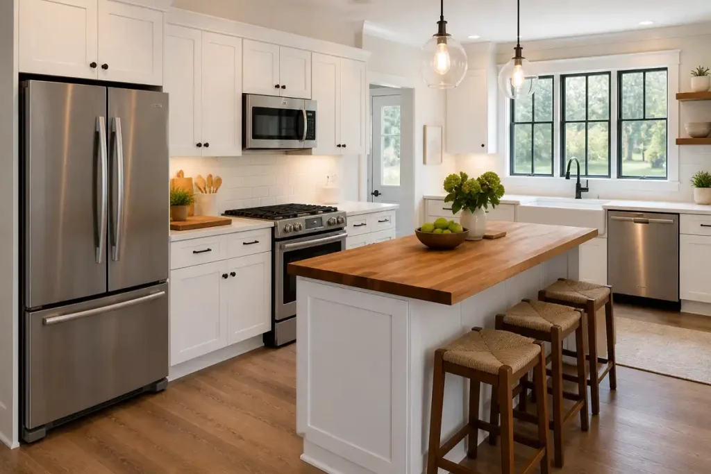 Modern kitchen with multiple major household appliances