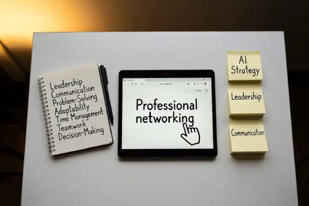 Infographic style workspace showing top eight in-demand career skill categories from LinkedIn's 2026 report