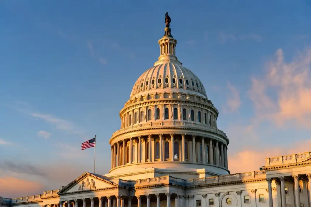 U.S. Capitol building exterior during stablecoin regulation hearings May 2026