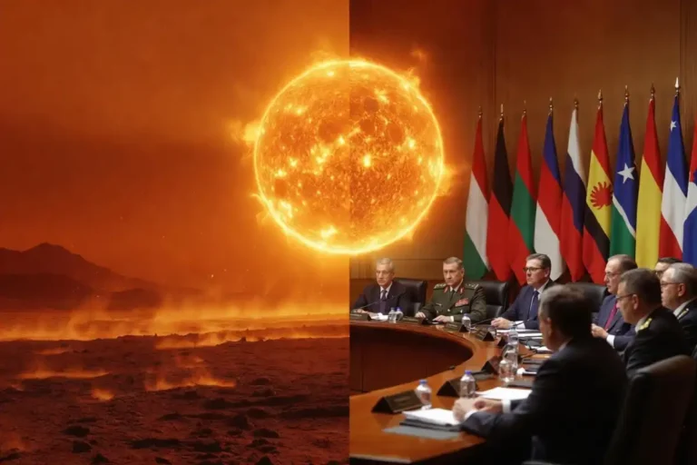 World news today May 30 2026 showing a split scene of a scorching sun over cracked earth and diplomats at a Pentagon conference table