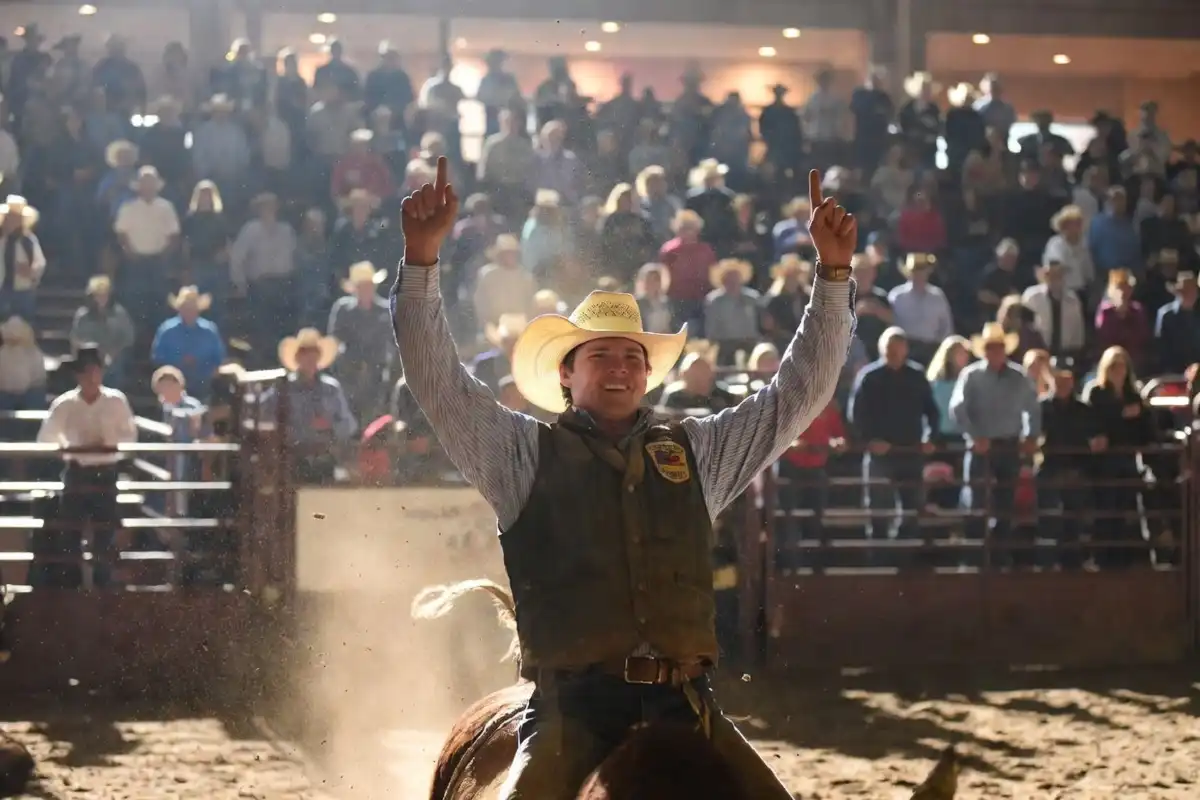 Don Gay, eight-time PRCA bull riding world champion, competing in professional rodeo