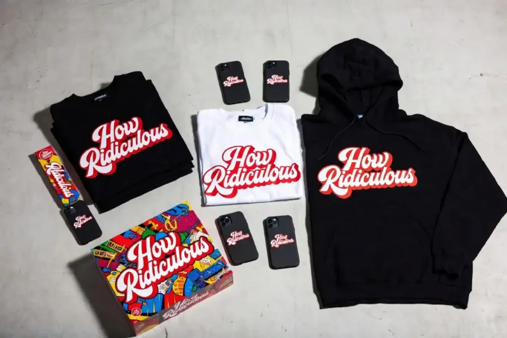 How Ridiculous merchandise products including branded t-shirts, hoodies, and accessories