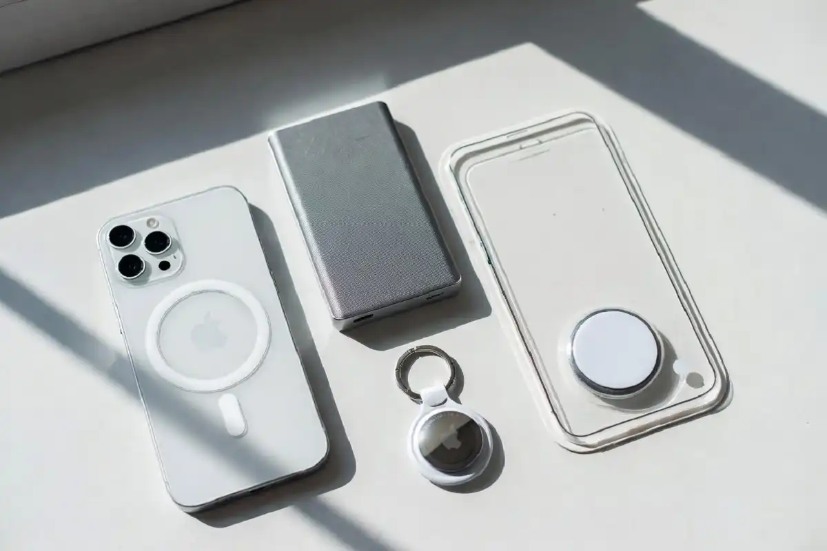 Best affordable iPhone gadgets to buy in 2026 laid out on white background