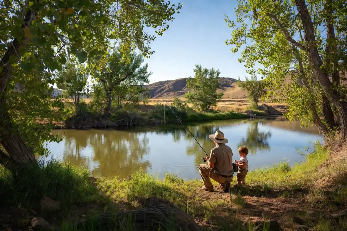 Families fishing at Liam Knight Pond during Corrales Outdoor Adventure Day 2026
