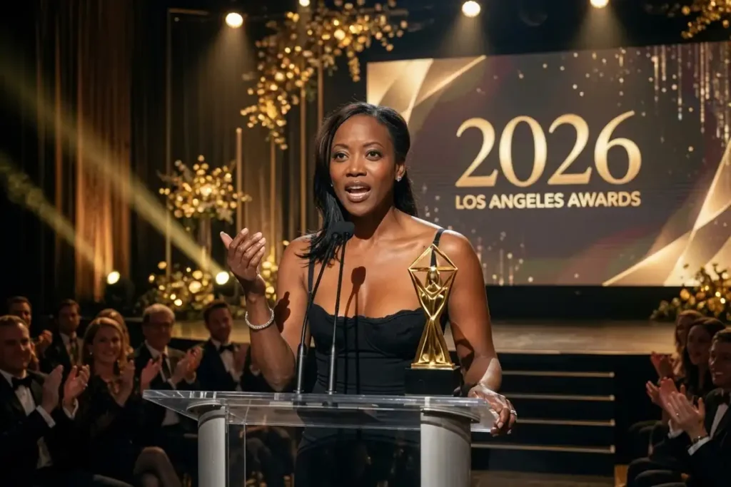 Erika Alexander delivering her Maverick Award acceptance speech at IndieWire Honors June 2026