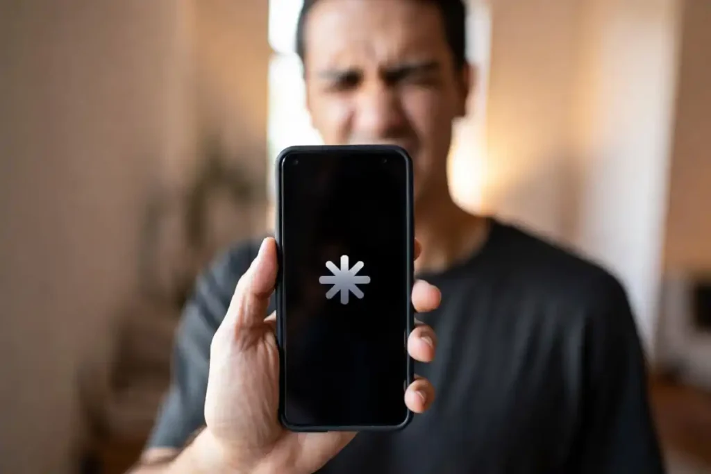 Frustrated user staring at a smartphone stuck on a slow loading screen, highlighting mobile app performance issues