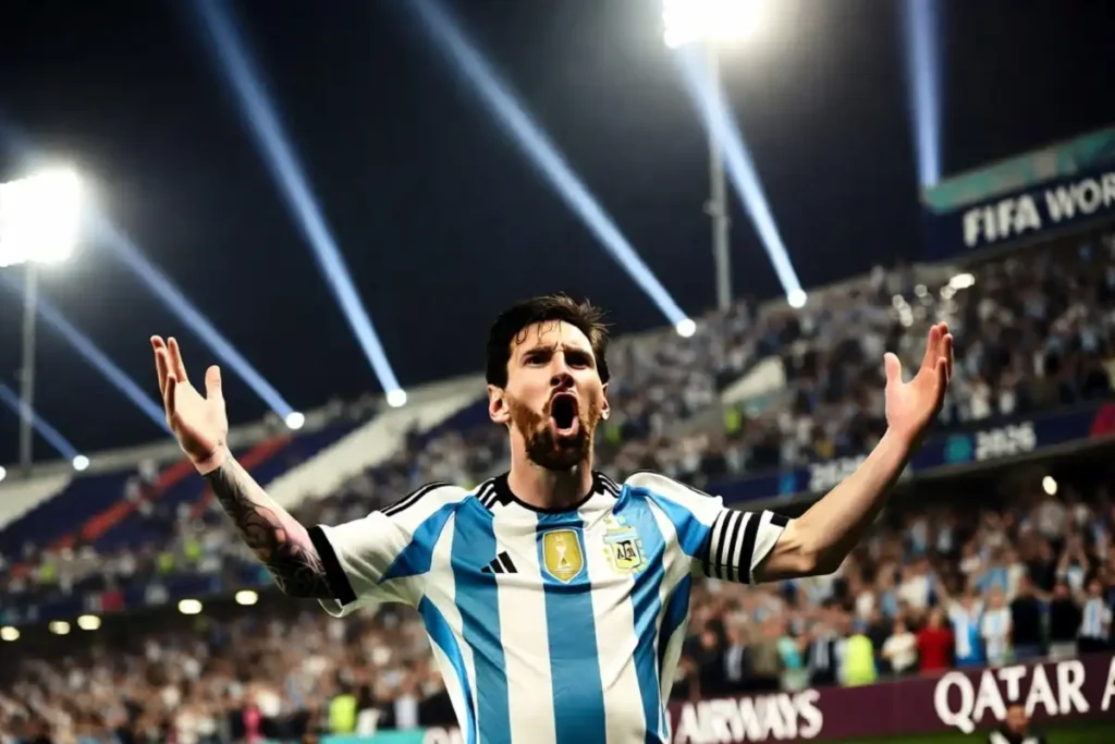Lionel Messi celebrating a goal at the 2026 FIFA World Cup