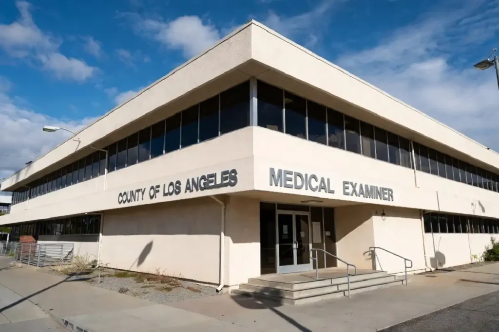 Exterior of a Los Angeles county government medical examiner building