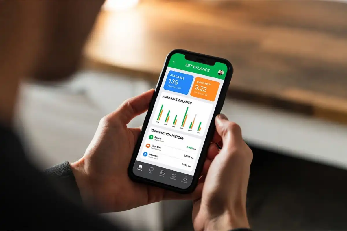 Person using a SNAP mobile app to check EBT balance on a smartphone in 2026