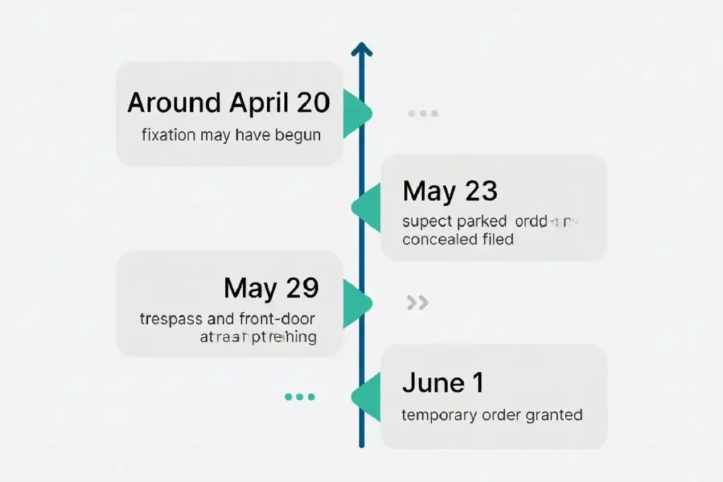 Infographic timeline of the Sabrina Carpenter restraining order case dates