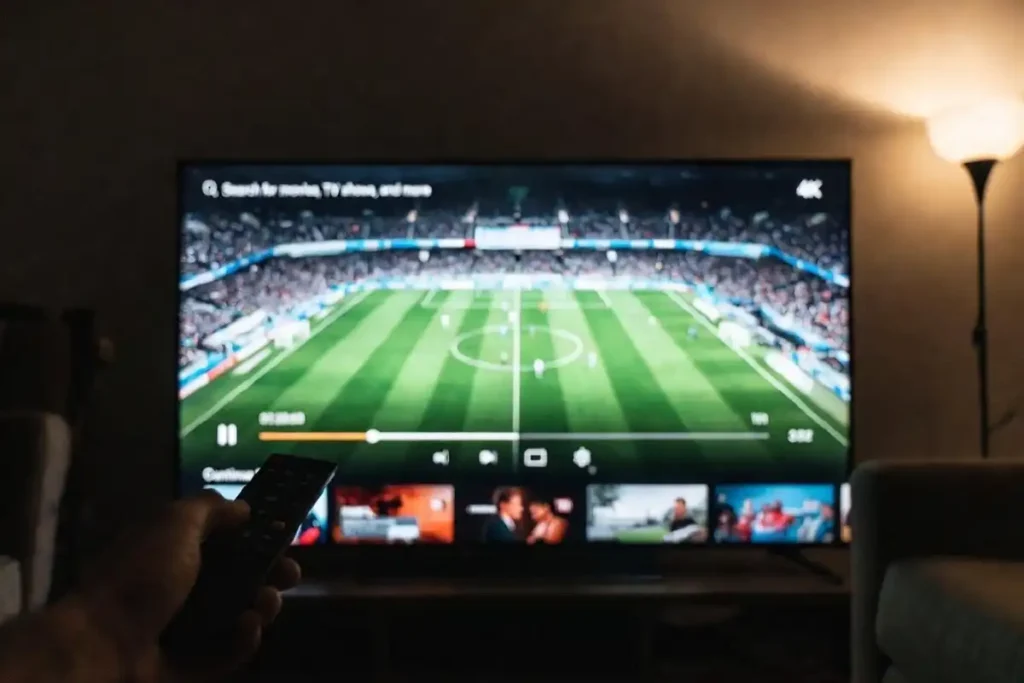 Smart TV showing a free World Cup 2026 live stream app