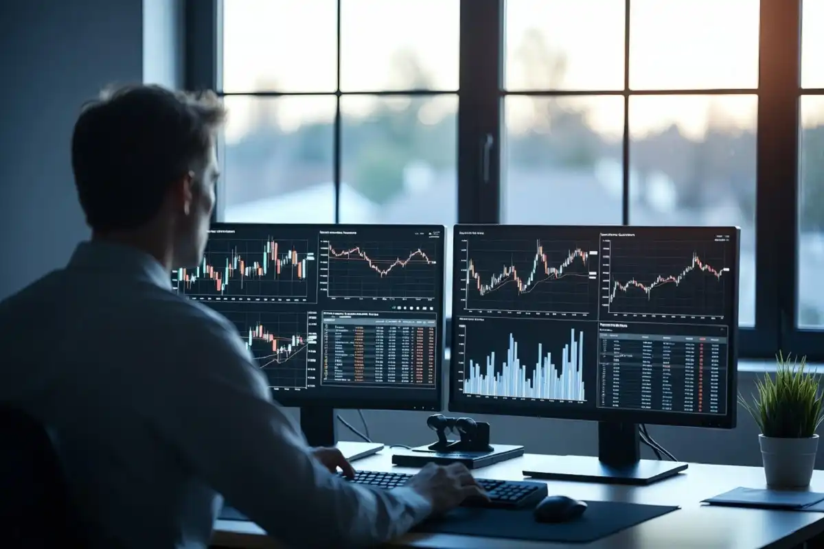 Economist reviewing US workplace productivity data charts on a monitor in June 2026
