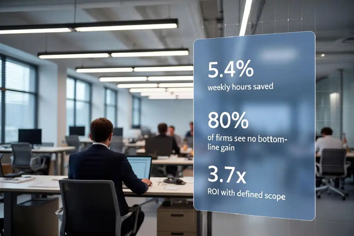 Infographic showing the AI productivity impact on workers and companies in 2026