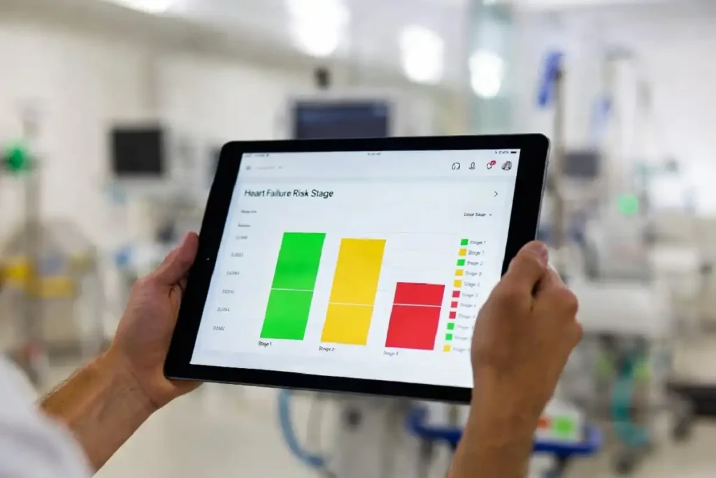 Clinician using a digital dashboard built on the new global heart failure experts framework