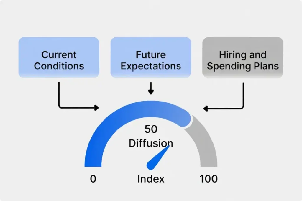 Diagram showing the three survey inputs that form the CEO confidence index diffusion score