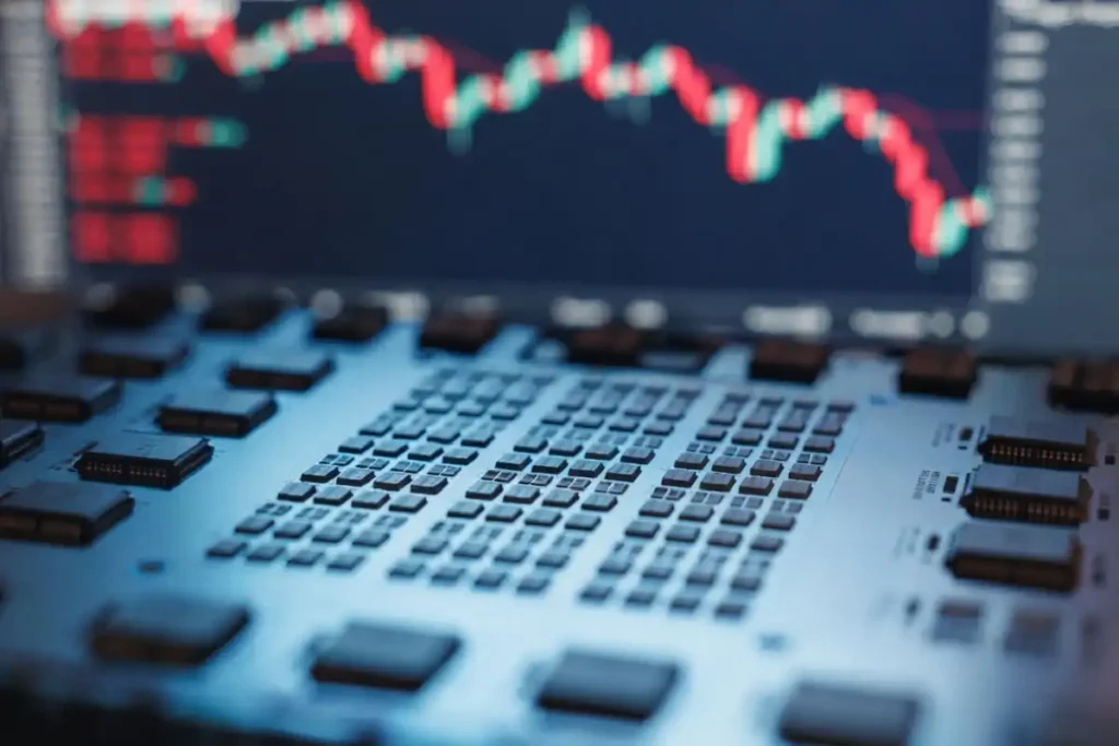 Semiconductor wafer and memory chips representing the chip sector losses in the tech rout