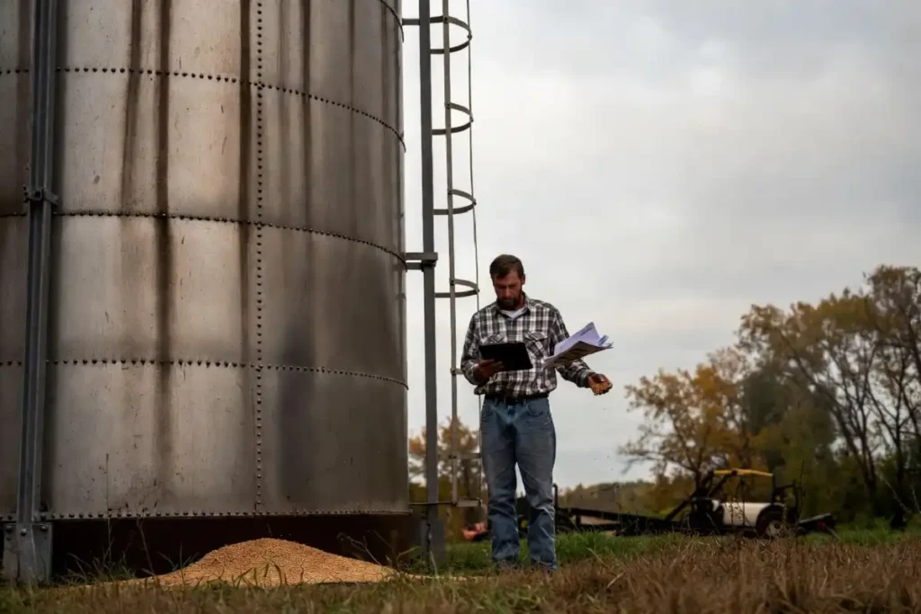 American row crop farmer reviewing 2026 bridge payment details under Trump farming policies