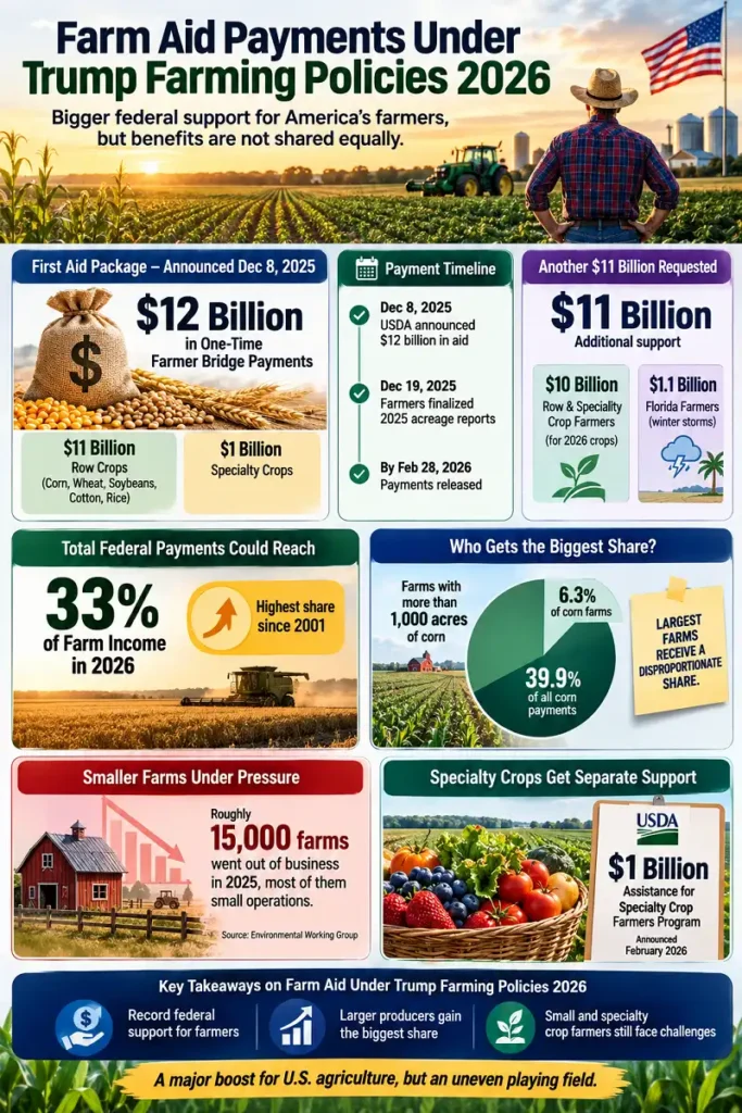 Farm aid payments, USDA support, and payment distribution under Trump policies in 2026