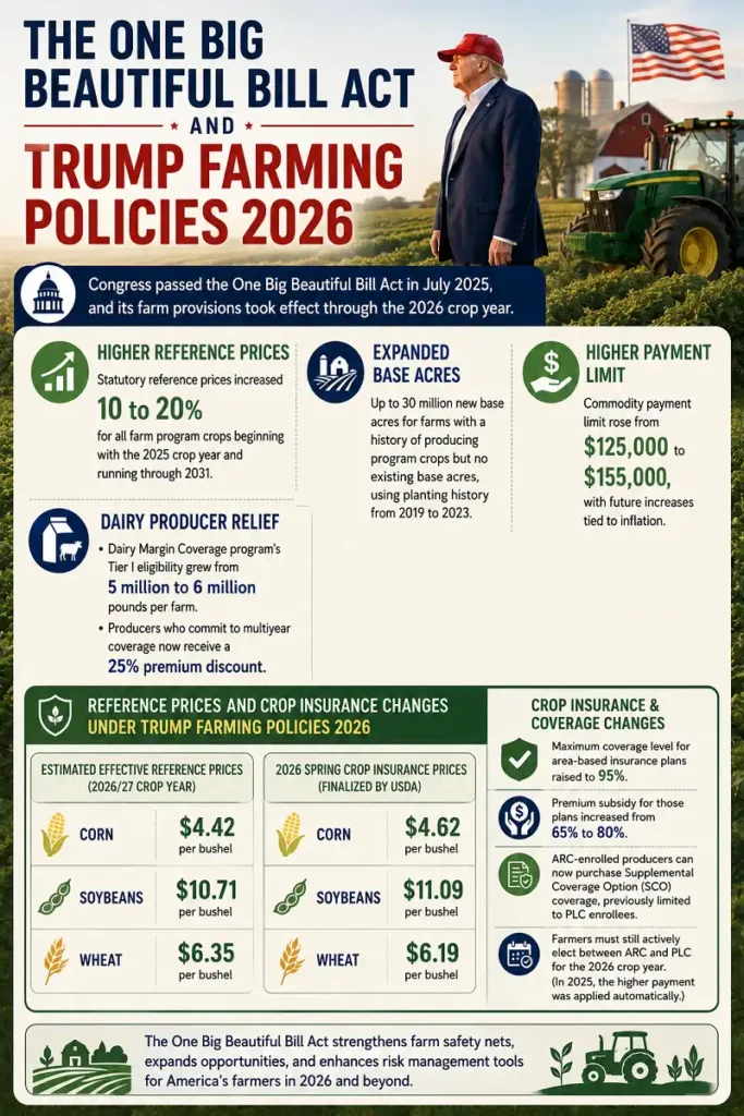 Trump farming policies 2026, farm aid, crop insurance and reference price changes