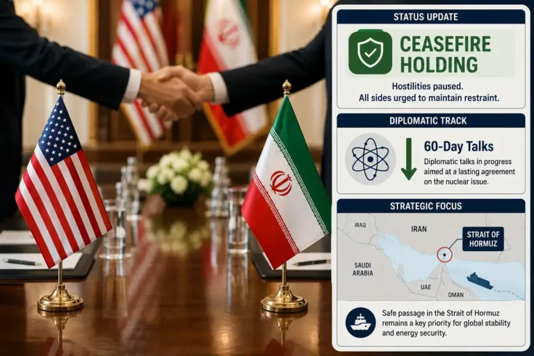 US Iran nuclear deal update 2026 — diplomatic talks and ceasefire status infographic